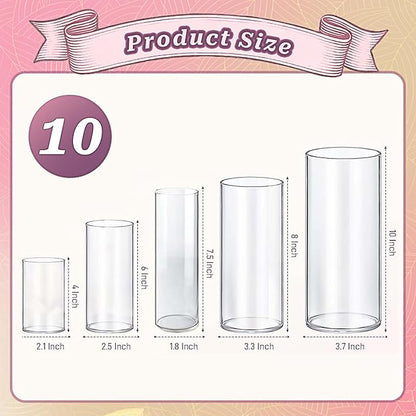 Cylinder Glass Bud Vases Set of 10 Clear Flower Vase for Centerpieces Shelf, Modern Small Vases for Living Room Bedroom Office Home, Decor for Wedding House Warming Party