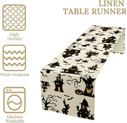 Halloween Table Runner, Retro Gothic Spoonky House Day of Death Mysterious Halloween Coffee Table Center Decor for Home Kitchen Dining Patio Holiday Party Table Decorations 13x90 inches