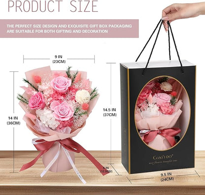 Preserved Flowers for Delivery, Pink Flower Bouquets with Necklace, Forever Real Roses Anniversary Birthday Gifts for Women Mom Wife Girlfriend, Fresh Flowers for Valentines Day Christmas
