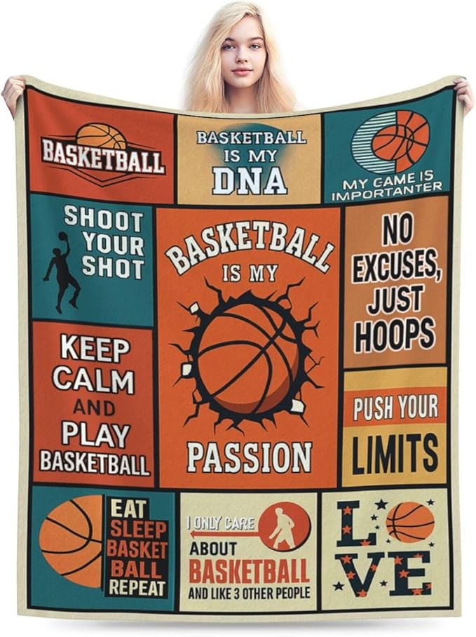 Basketball Blanket for Boys Basketball Sport Throw Blanket Soft Cozy Fleece Fuzzy Stuffed Plush Flannel Gifts for Girls Women Kids Adults 40''x50''