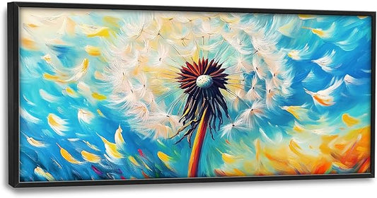 Extra Large Abstract Dandelion Framed Wall Art for Living Room,Oversized Colorful Dandelion Flower Pictures Wall Decor,Blue Canvas Print Painting Modern Artwork Bedroom Office Bathroom 60L x 30W