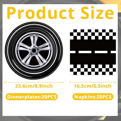 T-Antrix 40 Pcs Race Car Plates And Napkins Party Supplies, Race Car Birthday Decorations Disposable Paper Tableware Set for Boys Kids Birthday Party Serves 20