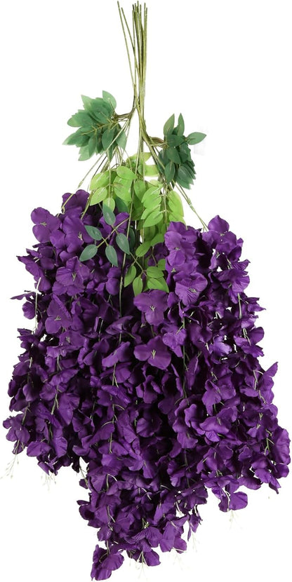 3.6ft 12PCS Artificial Wisteria Hanging Flowers Faux Wisteria Flower Vines Garland Silk Flowers Garland Fake Hanging Flowers String for Wedding, Garden, Wall Decoration (Dark Purple)
