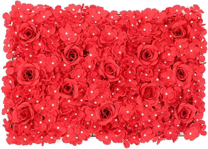 Efavormart 4 Pack 11 Sq ft. UV Protected RED 3D Silk Rose & Hydrangea Flower Panel Wall Mat for DIY Party Centerpieces Decor
