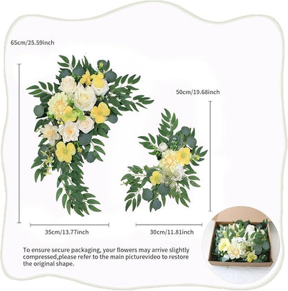 Pack of 2 Wedding Arch Decorations Artificial Hanging Flowers Floral Swag for Wedding Welcome Sign Backdrop Balloon Arch Home Party Bridal Ceremony Reusable(Yellow)