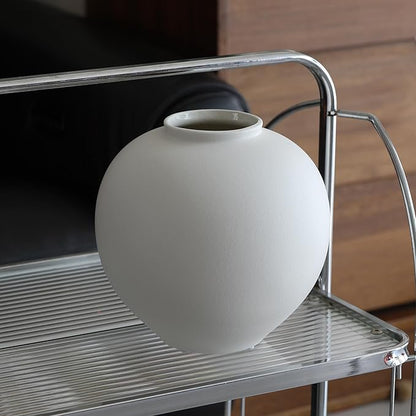 Extra Large White Ceramic Flower vase, Decorative Jar Oversize Modern Centerpiece Table Decorations,Round Shape Rustic Ceramic vases for Home Decor Dining Room (White, 9.4 * 9.4 * 9.1inch)