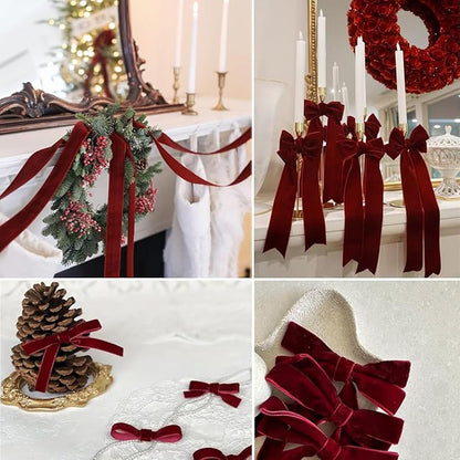 Burgundy Velvet Ribbon - 1 inch x 10 Yards for Gift Wrapping, Crafts, Christmas Decor, Bow Making, Vintage Fabric Wine Red Velvet on The Spool for DIY