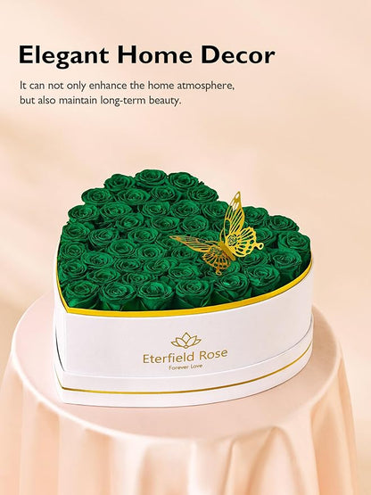 Eterfield 47 Forever Flowers in Heart Shape Box, Preserved Roses That Last a Year Preserved Flowers Birthday Gifts for Her Mom Women Wife Anniversary Valentines Day Mothers Day Christmas, Green
