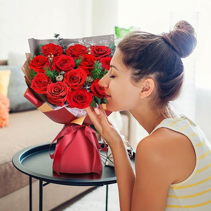ADDWel 12 Preserved Red Roses Bouquet - Real Roses That Last 3+ Years, Romantic Christmas, Anniversary & Birthday Gifts for Wife, Girlfriend - A Dozen Flowers for Delivery, Present for Her, Mom