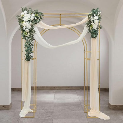 Wedding Arch Backdrop Stand, 7.9 Ft Heavy Duty Gold Metal Square Wedding Arch, 3D Floral Balloon Frame Flower Stand for Garden Indoor Outdoor Party Birthday Parties Engagements Decoration