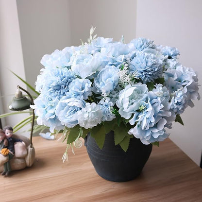 ASTRYAS Artificial Flowers, 4Pcs Blue Artificial Peonies Fake Peony Silk Hydrangeas for Decoration Faux Flower Arrangements for Home Decor Wedding Party (Light Blue)
