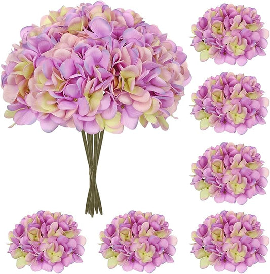 Hollyone 6 Pcs Purple Hydrangea Artificial Flowers Heads with Stems Silk Faux Hydrangea Purple Fake Flowers for Home Indoor Outdoor DIY Floral Wedding Flower Bouquets Kitchen Table Centerpiece Decor