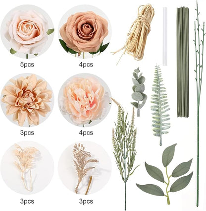 YYHUAWU Artificial Flowers Combo Box Set Gradient Color Flower Leaf with Stems for DIY Wedding Bouquets Centerpieces Baby Shower Party Home Decorations Nude Color