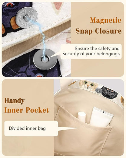 Aesthetic Cotton Tote Bag for Women - Reusable Shoulder Bag with Buckle Fabric Bag for Gym, Travel, Work