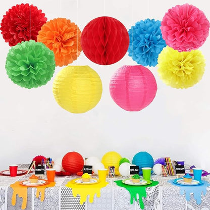 Rainbow Colourful Paper Flowers Tissue Pom Poms Honeycomb Lanterns 15pcs Party Decorations for Mexican Fiesta Cinco De Mayo Taco Carnival Birthday Wedding Baby Shower Hanging Decor Mprocherify