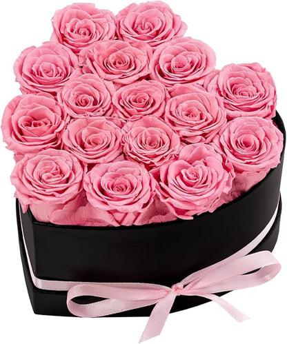 16 Forver Preserved Flowers in a Heart Box, Flowers for Her,Eternal Roses Flowers for Delivery Prime, Flowers Birthday Gifts for Women Mom Grandma Wife - Pink