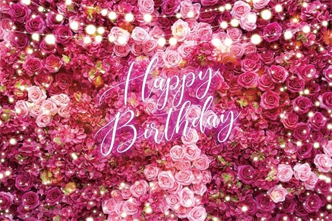 Rose Flower Happy Birthday Backdrop 5x3ft Shining Glitter Romantic Floral Women Girls Birthday Photography Background Baby Shower Party Decorations