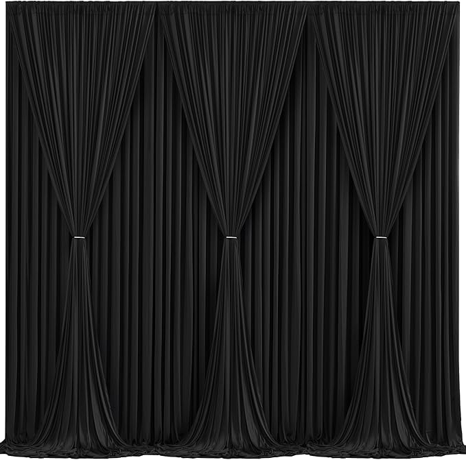 Wish Care Black Backdrop Curtain 6 Panels - Wrinkle-Free Polyester Photography Drapes for Wedding & Party - 24 X 10FT