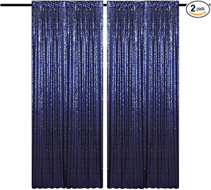 Navy Blue Sequin Backdrop Curtains 4FTx8FT 2 Panels Navy Backdrop Curtain for Parties Glitter Backdrop Photo Background for Wedding Baby Shower