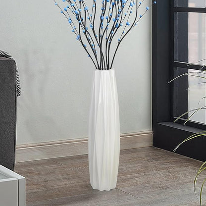 White Floor Ceramic Vase 24 Inches Tall Flower Holder Decorative Large Vases for Table Centerpieces Shelf Home Decor Living Room Branches Sky-Dried Flower Arrangement Simple Decorative