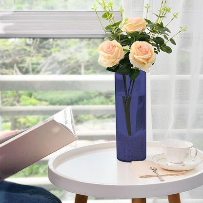 Flower Vase Clear Plastic Cylinder Vases Decor for Centerpieces Home Storage Office Weddings Navy Blue 11.8 x 3.9 in