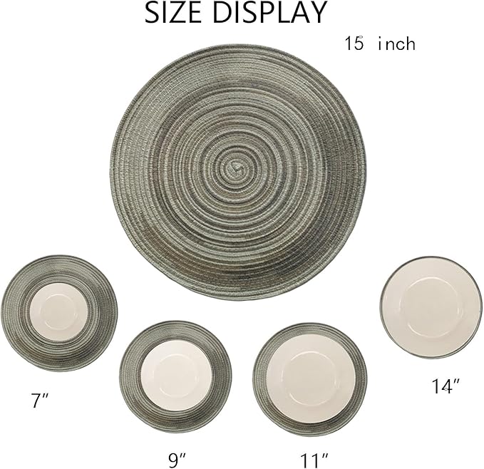 Youyi Better Lifes Round Braided Placemats Set of 6 Colorful Washable Durable Placemats Non-Slip 15 Inch Ivory-Linen Woven Table Mats for Dining Tables Holiday Party Decoration