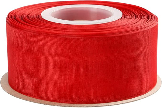 1-1/2 Inch Red Shimmer Sheer Organza Ribbon Sheer Chiffon Ribbon 50 Yards-Roll Multiple Colors Available for Gift Wrapping Wedding Events Christmas Décor