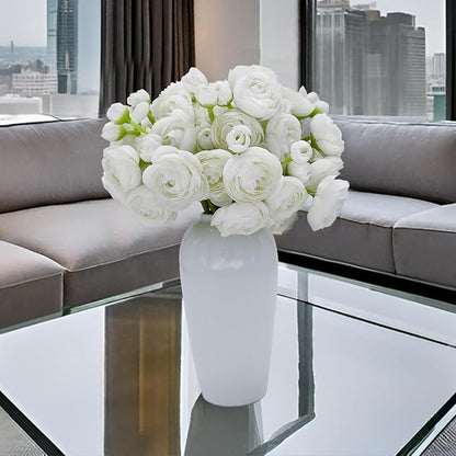 24 Pcs Ranunculus Artificial Flowers 10.5", Mini Faux Silk Ranunculus with Stem, Fake Flowers for Home Decor Indoor Wedding Bouquets Centerpieces (White)