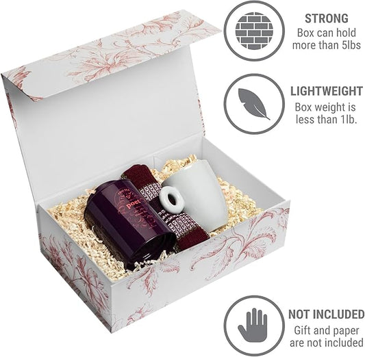 Luxury Keepsake Gift Box | Pink Floral Decorative Boxes with Magnetic Lids for Presents, Wedding Memory Box, and Bridal Gifts. 11.5" x 7.5" x 3.5"