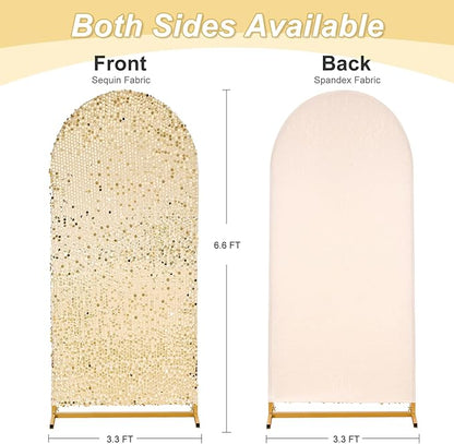 Arch Backdrop Cover 6.6FT Sparkly Light Gold Sequin Wedding Back Drop Fitted Arch Stand for Birthday Party Decoration