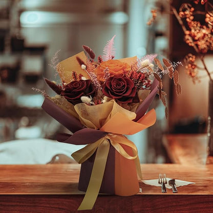 HUACHIPLUS Natural Eternal Flowers Gift: Preserved Flowers Bouquet, Anniversary, Birthday, Mom Gifts for her-Flowers for Delivery Prime-Purple Forever flower arrangement (Ancora Red)