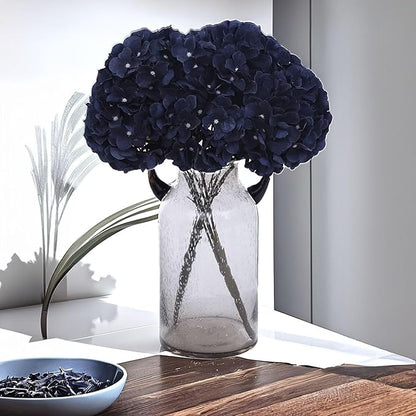 2Bouquets Artificial Fake Flowers Silk Hydrangea Arrangements Wedding Bouquets Decorations Plastic Floral Home Kitchen Garden Party Festival Bar DIY (Navy Blue)