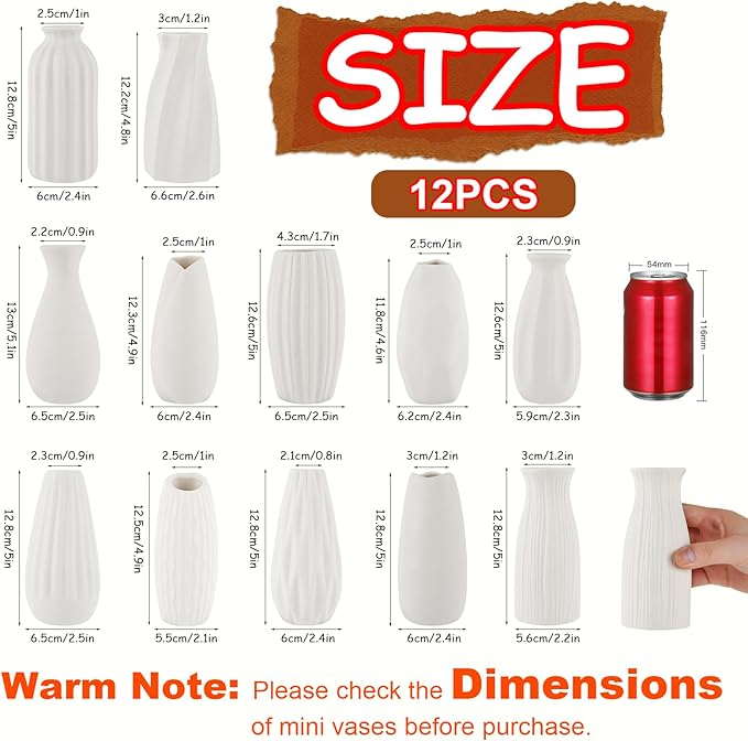 Ceramic Bud Vases, Set of 12 White Vases for Centerpieces Small Vase for Flowers Mini Ceramic Vases for Pampas Grass VAse Bulk for Wedding Table Centerpieces Decoration Boho Home Decor DIY Gift