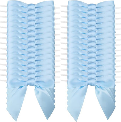 7Rainbows 30pcs Boutique 3.5" Light Blue Satin Ribbon Twist Tie Bows for Tying Up Packages Gift Wrapping