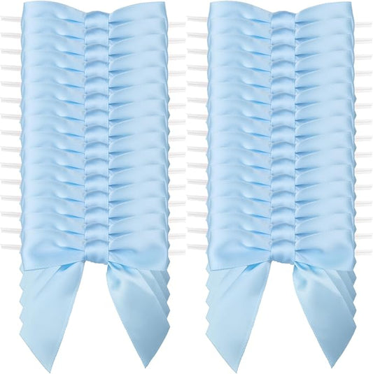 7Rainbows 30pcs Boutique 3.5" Light Blue Satin Ribbon Twist Tie Bows for Tying Up Packages Gift Wrapping