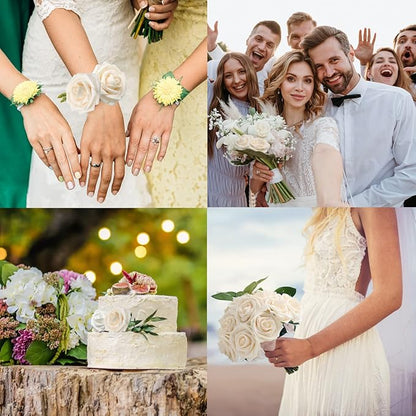 JOYLEX Artificial Flowers Realistic Roses, 100pcs Real Looking Fake Roses with Stem for DIY Wedding Bouquets Centerpieces Bridal Shower Party Home Romantic Decorations (Champagne)