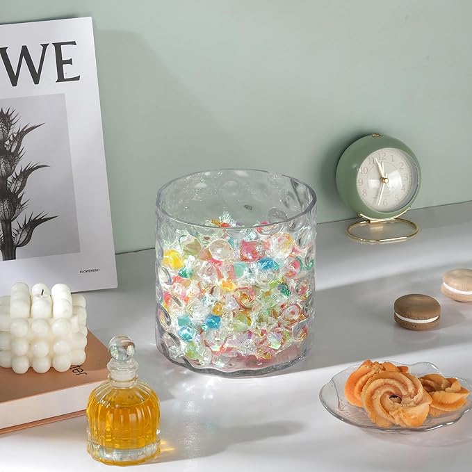 6" Wide 6" High Decorative Glass Cylinder Vase with Dimpled Circle Pattern, 8 Inch Tall, Clear (1, 6"x6")