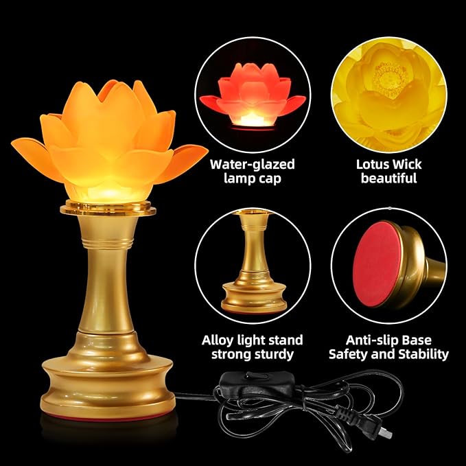 6.5inch 1 Pair-7 Color LED Lotus Flower Lamp - Lotus Buddhist Lamp Lights, Buddha Lamp Light with Adjustable Switch for Buddhist Occasions, Supplies Meditation
