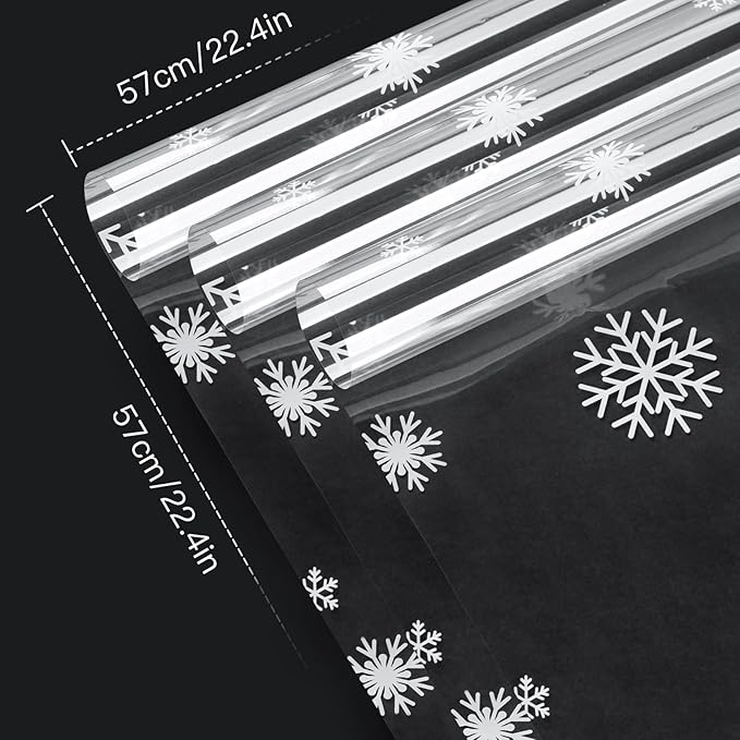LeZakaa 20 Sheets Flower Wrapping Paper, White Snowflake Print, Waterproof Transparent Floral Bouquet Paper for Gift Baskets Bouquets, DIY Crafts, for Christmas, Winter Holiday, Valentines, Birthday