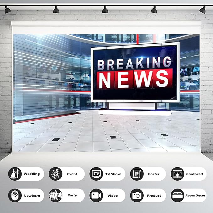 Breaking News Backdrop TV News Broadcast Hall Studio Background News Room Broadcasting Photography Background Program Record News Report Business Newsman Backdrop Kids Portrait Photo Props 15x8ft