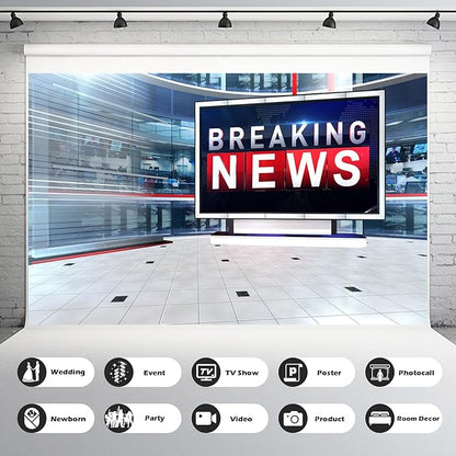 Breaking News Backdrop TV News Broadcast Hall Studio Background News Room Broadcasting Photography Background Program Record News Report Business Newsman Backdrop Kids Portrait Photo Props 8x6ft