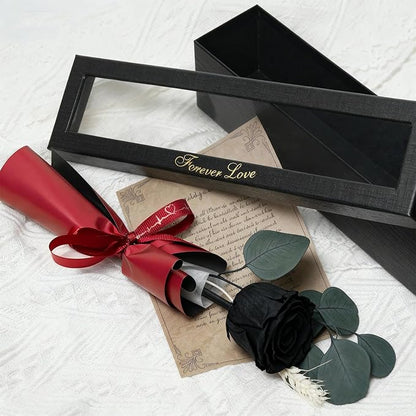 Forever Flower, Preserved Rose Birthday Gifts for Women, Her, Wife, Mom, Prime Eternal Roses Gifts for Mothers Day, Valentines Day, Anniversary, Graduation, Wedding, Single Rose Real Rose (Black)