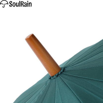 SoulRain 16 Ribs 48" Stick Umbrella Auto Open Solid Color Fashionable and Simple，Arc Classic Wood Handle，Windproof Unbreakable Stick Rain Umbrella