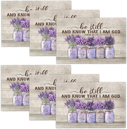 Lavender Spring Floral Placemats Set of 6 Farmhouse Country Rustic Purple Flower Double-Sided Table Mats for Kitchen Dining Room Home Party Indoor Decor 6 PCS 12x18 Inch