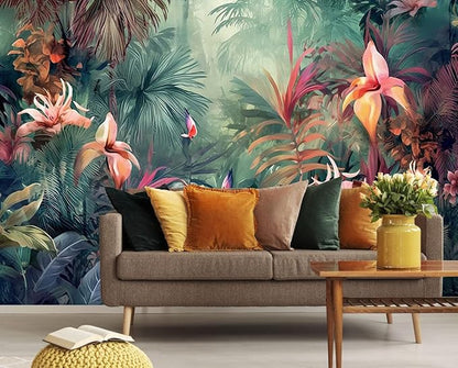 Hand-Painted Abstract Floral Wallpaper, Ink Botanical murals, Backdrop Decorative Wall murals（Non-self-Adhesive）
