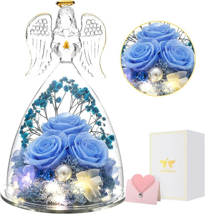 Christmas Preserved Angel Gifts for Women Birthday Preserved Rose Forever Flower in Glass Angel Figurines Fresh Flowers for Delivery Prime for Mom Real Roses for Grandma Sister Wife Her from Daughter
