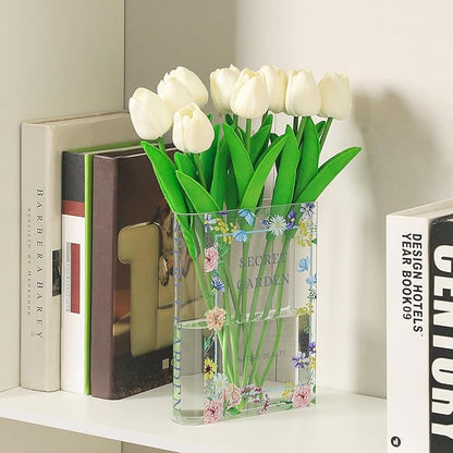 Book Vase, Acrylic Book Vase for Flowers, Book Flower Vase Clear, Book Shaped Vases, A Book About Flowers Vase, Modern Decorative Vases for Home, Office, Bedroom, Living Room, Dining Table