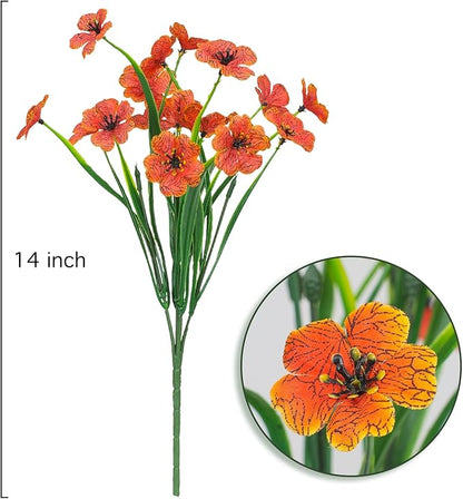 Outdoor Artificial Flowers 21 UV Resistant Bundles Fake Flower Plastic Plants Faux Silk Flowers Porch Hanging Garden Porch Window Box Decorating (Orange)