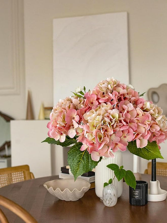 4Pcs 21 inches Real Touch Hydrangeas Artificial Hydrangeas Pink Flowers Faux Hydrangea for Kitchen Living Room Porch Home Decor Baby Shower Party Wedding Christmas Xmas Table Centerpiece