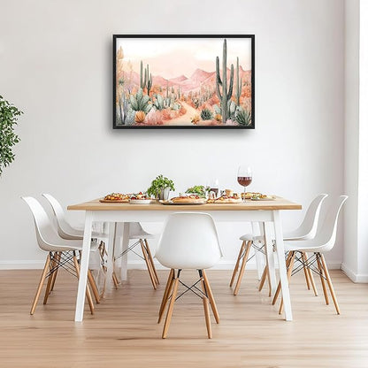 Cactus Large Wall Art Boho Tropical Cacti Pictures Wall Decor Desert Canvas Landscape Print Painting Modern Artwork Home Decoration for Living Room Bathroom Bedroom Office Framed 24"x36"
